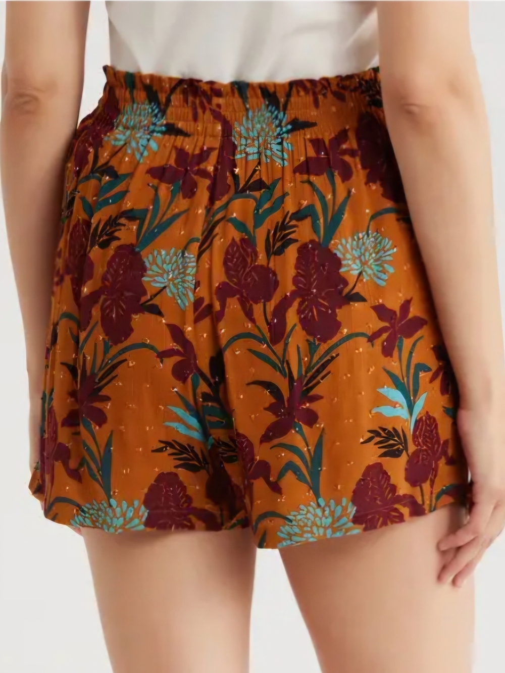 NWT DR2 Bermuda Shorts Size L Floral Brown Orange Summer Vacation Feminine 70s - Picture 2 of 10